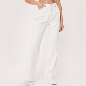 Nasty Gal high waisted wide leg white jeans